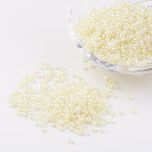 ARRICRAFT 12/0 Ceylon Round Glass Seed Beads, Lemon Chiffon, Size: about 2mm in diameter, hole:1mm, about 3303pcs/50g