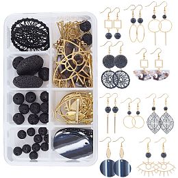 SUNNYCLUE DIY Earring Making Kits, Natural Lava Beads and Resin Pendants,  Stainless Steel Filigree Pendants & Links, Brass Pendants & Linking Rings & Earring Hooks, Iron Links & Pins, Alloy Bead, Golden, 132pcs/box