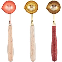 CRASPIRE Wax Melting Spoon Kit 3Pcs Sealing Wax Spoon with Wooden Handle 4.7" Wax Seal Stamp Melting Spoon for Sealing Wax Beads for Wedding Invitations Gift Envelope