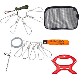 SUPERFINDINGS 2Sets 2 Style Stainless Steel Fishing Stringer Clip Set Including Hooks Wire Clasps Foam Buoyancy Rods Plastic Handlea and Storage Bag