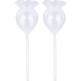 AHANDMAKER Plant Watering Transparent Glass Automatic Plant Waterer 2 pcs Potted Plant Watering Device Splash-Proof Funnel Plant Leaf-Shaped Watering Bulbs for Indoor and Outdoor Plants