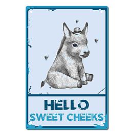 CREATCABIN Hello Sweet Cheeks Sign Vintage Mini Donkey Tin Signs Funny Metal Tin Sign Wall Art Garden House Plaque for Bathroom Kitchen Cafe Wall Halloween Christmas Decor, 8 x 12 Inch