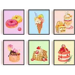 SUPERDANT Wall Art Set of 6 Unframed Canvas Prints, Dessert Poster, Ice Cream, Cake, Pink Modern Art, Girls Bedroom Decor, 20x25cm