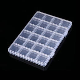 Honeyhandy Transparent Plastic Bead Containers, with 24 Compartments, for DIY Art Craft, Nail Diamonds, Bead Storage, Rectangle, Clear, 19.2x13.2x1.5cm