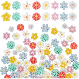 NBEADS 160 Pcs 8 Styles Flower Resin Cabochons, Opaque Flatback Resin Charms Floral Cabochons Flower Slime Beads Embellishments for Gluing Earring Jewelry Making DIY Craft Decoration