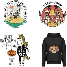 CREATCABIN Skull Iron On Stickers Set Halloween Heat Transfer Patches for Shirt Decals Clothing Design Washable Heat Transfer Sticker Unicorn for Clothes Jackets Jeans Bags DIY Decoration 3pcs