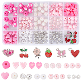 SUNNYCLUE DIY Christmas Theme Bracelet Making Kit, Including Acrylic Dot Pattern & Polymer Clay & Rhinestone Ball Beads, Alloy Enamel Pendants, Heart & Bowknot & Cherry, Mixed Color, 252Pcs/box