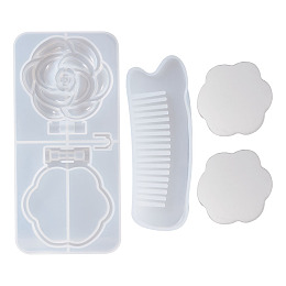 Honeyhandy DIY Comb & Mirror Silicone Molds Kits, Resin Casting Moulds, For UV Resin, Epoxy Resin Jewelry Makingr, White, 4pcs/set