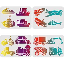 FINGERINSPIRE 4 Pcs Vehicles Stencil for Painting, 11.6x8.3 Inch Baby Toy Reusable DIY Art and Craft Stencils, Stencil Drawing on Wood, Canvas, Paper, Fabric, Walls and Furniture