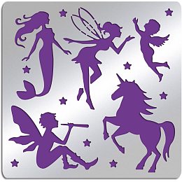 FINGERINSPIRE Metal Fairy Stencil 6.14 inch Square Unicorn Scrapbooking Drawing Stencils Stainless Steel Mermaid Painting Stencils for Engraving, Pyrography, Journal and Planner Making