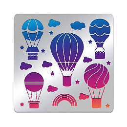 BENECREAT Hot Air Balloon Stencils, Reusable Rainbow Cloud Stainless Steel Stencils for Crafts and Painting On Wood, Floor, Tile, Wall, Furniture, 6x6 inch