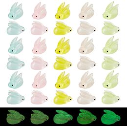 AHANDMAKER 50Pcs Miniature Luminous Rabbit Figurines, Glow in The Dark Bunny Ornaments for Fairy Garden Decor, Rabbit Resin Display Miniature Micro Landscape Decor for Christmas Birthday Wedding Gift