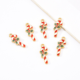 Honeyhandy 20Pcs Light Gold Alloy Enamel Pendants, for Christmas, Candy Cane, Red, 19x7.5x2mm, Hole: 1.5mm