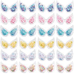 GORGECRAFT 60PCS 6 Colors PVC Butterfly Ornament Butterfly Wings Fabric Embossed Glitter Applique with Star Sequins Plastic DIY Sewing Craft Decoration for Christmas Suitcases Jeans Shoes