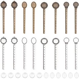 NBEADS 36 Pcs Antique Bronze Bookmark Pendant Tray Kit, Including 16 Pcs Ruler Bookmark Cabochon Settings 20 Pcs Clear Glass Cabochons for Reading Gift Crafting DIY Bookmark