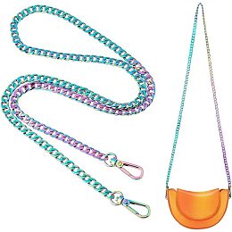 PandaHall Elite 1pc Rainbow Chain Strap, 39 Inch Alloy Bag Chain Decorative Bag Handle Flat Bag Strap Handle Long Strap Replacement Purse Handles with Swivel Clasps for DIY Women Bags Crafts Making