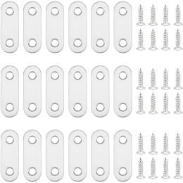 UNICRAFTALE 24Pcs 201 Stainless Steel Furniture Cabinet Shelf Support Flat Straight Brace with 48Pcs Stainless Steel Screws Cabinet Hardware Making Stainless Steel Color Hole 5.5mm