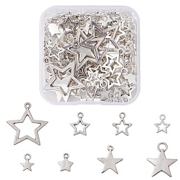 Tibetan Style Alloy Pendants, Star, Antique Silver & Silver, 11~26.5x8~24.5x1~2.5mm, Hole: 1.5~4mm, 100pcs/box