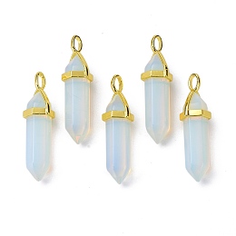 Honeyhandy Opalite Pointed Pendants, with Random Brass Pendant Hexagon Bead Cap Bails, Golden, Bullet, 38.5~40x12~12.5x10~11mm, Hole: 3x4.5mm