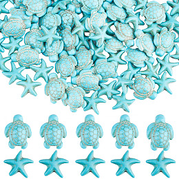 SUNNYCLUE 200Pcs Dyed Synthetic Turquoise and Howlite Beads, Turtle & Starfish, 15.5~18.5x13.5~15x5.5~8mm, Hole: 1~1.5mm