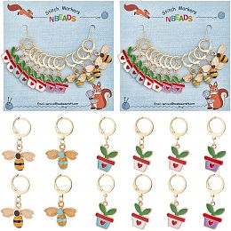 NBEADS 24 Pcs Bee Potted Plants Stitch Markers, Alloy Enamel Crochet Stitch Marker Charms 304 Stainless Steel Clasp Locking Stitch Marker for Knitting Weaving Sewing Jewelry Making