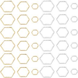 BENECREAT 48Pcs 6 Style Real 24K Gold Plated Hexagon Linking Rings, Brass Geometry Jewelry Connector Charms for Necklace Bracelets Jewelry Making