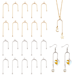 PandaHall Elite 20Pcs 2 Colors Rack Plating Brass Pendants, Long-Lasting Plated, Cadmium Free & Lead Free, Staff Charms, Platinum & Golden, 37.5x14.5x1.5mm, Hole: 1.5mm and 1.2mm, 10pcs/color