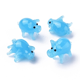 Honeyhandy Home Decorations, Handmade Lampwork Display Decorations, 3D Piggy, Deep Sky Blue, 19x10x15mm