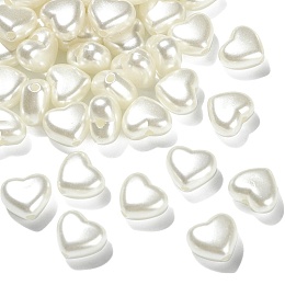 Honeyhandy 200Pcs Opaque Acrylic Imitation Pearl Beada, Heart, White, 7.5x9x5mm, Hole: 1.4mm