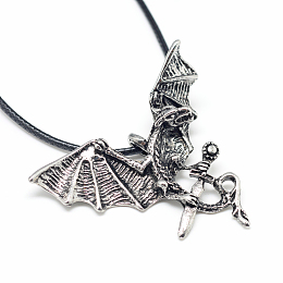 Honeyhandy Alloy Pendant Necklaces, with Waxed Cord and Iron End Chains, Dragon, Antique Silver, 17.3 inch(44cm)