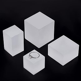 PandaHall Elite 4 Sizes Cube Acrylic Display Block Frosted Display Bases Jewelry Display Stand Small Solid Block Rack Ring Showcase for Displaying Jewelry Gems Rocks Pop Figures Photo Prop Exhibition