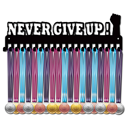 CREATCABIN Never Give Up Metal Medal Holder Sports Medals Display Hanger Rack Wall Mount Decor Frame with 20Pcs Hooks for Athlete Runners Race Running Gymnastics Soccer Black