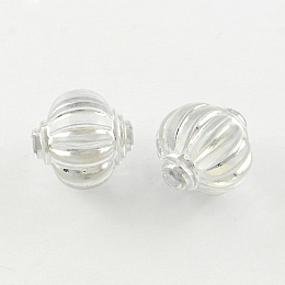 Honeyhandy Lantern Plating Transparent Acrylic Beads, Silver Metal Enlaced, Clear, 14mm, Hole: 2mm, about 402pcs/500g