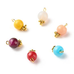 Honeyhandy Imitation Jade Round Glass Beads Charms, with Tibetan Style Alloy Daisy Spacer Beads and Brass Ball Head Pins, Golden, Mixed Color, 11x6mm, Hole: 1.6mm