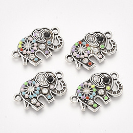 Honeyhandy Alloy Links connectors, with Resin and Rhinestone, Elephant, Antique Silver, Colorful, 14x23x3mm, Hole: 1.5mm