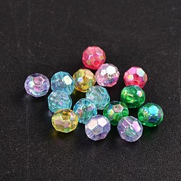 Arricraft Eco-Friendly Transparent Acrylic Beads, Faceted, Round, AB Color, Mixed Color, 6mm, Hole: 1mm, about 5000pcs/500g