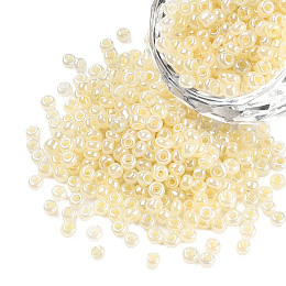 Honeyhandy Glass Seed Beads, Ceylon, Round, Lemon Chiffon, 3mm, Hole: 1mm, about 10000pcs/pound