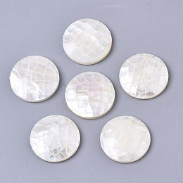 Honeyhandy Natural White Shell Mother of Pearl Shell Cabochons, with Freshwater Shell, Flat Round, Seashell Color, 16x3mm