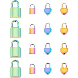 Arricraft 16 Pcs Rainbow Color Lock and Heart Pendant, 201&304 Stainless Steel Pendant Charms Bulk for DIY Dangle Earring Bracelets Jewelry Making Crafting