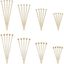 PandaHall Elite 160pcs 304 Stainless Steel Jewelry Pin 8 Styles Ball Head Flat Head Pin 4 Sizes 18K Gold Plated Beading Pin for DIY Charm Beads Crafts Jewelry Making, 20/30/40/50mm Long, 0.6mm/22 Guage