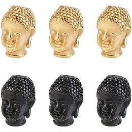 UNICRAFTALE 12pcs 2 Colors Buddha Head Beads Gunmetal and Golden Metal Bead Stainless Steel Beads Finding for DIY Jewelry Making 1.8mm Hole