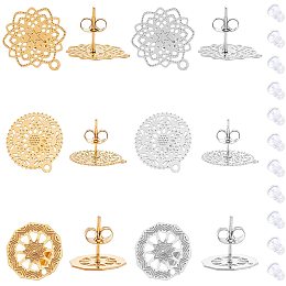 UNICRAFTALE 12pcs 3 Shapes 304 Stainless Steel Stud Earring Findings Mixed Shapes Stud Earring Findings Golden Stainless Steel Color Earrings Metal Ear Studs for DIY Jewelry Making Pin 0.7mm