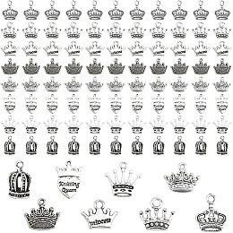 PandaHall Elite 160pcs Crown Pendant 8 Style Vintage Silver Tone Crown Charms Tibetan Style Alloy Queen King Charm for Earring Necklace Bracelet DIY Women Men Valentine's Day Gifts