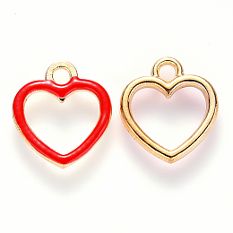 Honeyhandy Alloy Enamel Charms, Heart, Light Gold, Red, 14x13x2mm, Hole: 2mm