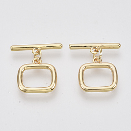 Honeyhandy Brass Toggle Clasps, Real 18K Gold Plated, Rectangle Ring, Nickel Free, 21mm Long, Bar: 19x5x2mm, Hole: 1.6mm, Ring: 14x14x2mm, Hole: 1.6mm, Jump Ring: 5x3x1mm