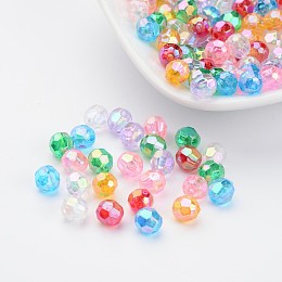 Honeyhandy AB Color Transparent Acrylic Faceted Round Beads, Mixed Color, 6mm, Hole: 1mm