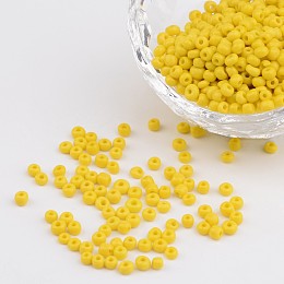 Honeyhandy 8/0 Opaque Colours Round Glass Seed Beads, Yellow, Size: about 3mm in diameter, hole:1mm, about 1101pcs/50g