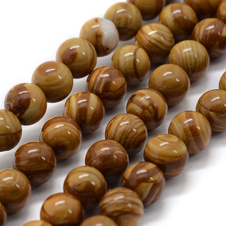 ARRICRAFT Natural Wood Lace Stone Beads Strands, Round, 10mm, Hole: 1mm, about 38pcs/strand, 14.9 inches(38cm)