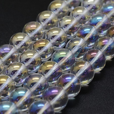 Arricraft Electroplated Natural Quartz Crystal Beads Strands, AB color Plated, Round, Clear AB, 6mm, Hole: 0.8mm, about 65pcs/strand, 15.7 inches