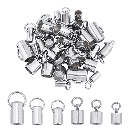Unicraftale 304 Stainless Steel Cord Ends, End Caps, Column, Stainless Steel Color, 9~12x4~7mm, Hole: 3~6mm; 36pcs/box